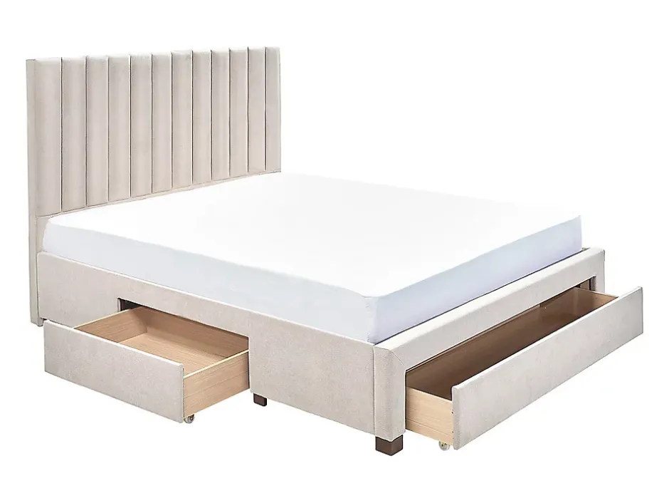 Vente-unique Lit avec 3 tiroirs 140 x 200 cm - Tissu - Beige - LIAKO