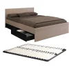 Vente-unique Lit avec 4 tiroirs 160 x 200 cm - Coloris : Naturel et noir + Sommier - VELONA