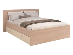 Vente-unique Lit avec 2 tiroirs 160 x 200 cm - coloris : Naturel et beige - VELONA