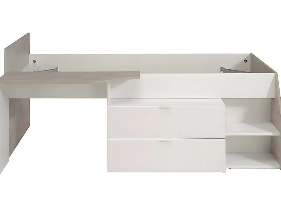 Enfant Vente-unique Lit avec bureau et rangements - 90 x 190/200 cm - Blanc et naturel + Sommier + Matelas - GISELE