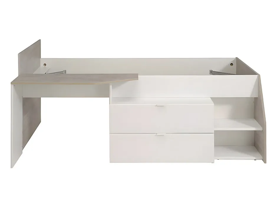 Vente-unique Lit avec bureau et rangements - 90 x 190/200 cm - Blanc et naturel - GISELE Best