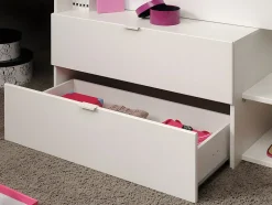 Vente-unique Lit avec bureau et rangements - 90 x 190/200 cm - Blanc et naturel - GISELE Best