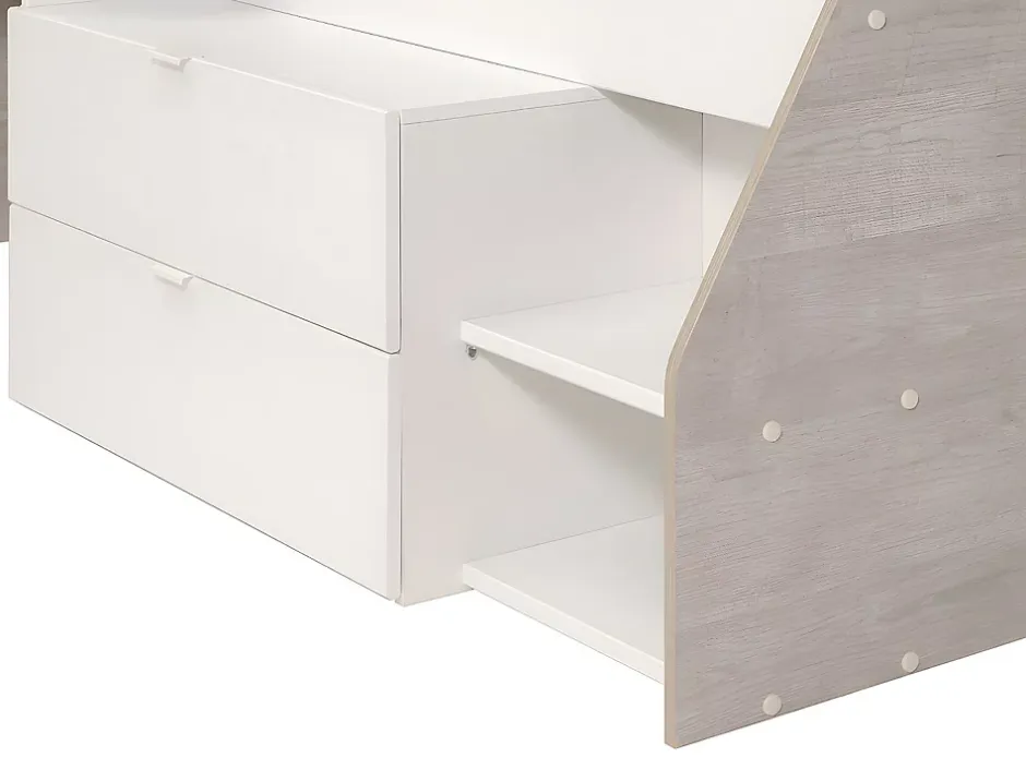 Vente-unique Lit avec bureau et rangements - 90 x 190/200 cm - Blanc et naturel - GISELE Best