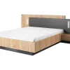 Vente-unique Lit avec chevets 140 x 190 cm - 2 tiroirs - Avec LEDs - Coloris : Naturel et anthracite - FRANCOLI New