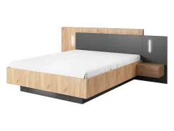 Vente-unique Lit avec chevets 140 x 190 cm - 2 tiroirs - Avec LEDs - Coloris : Naturel et anthracite - FRANCOLI New