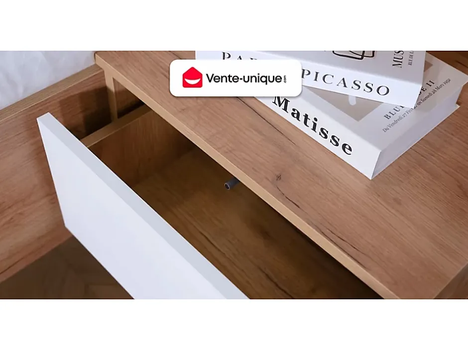 Vente-unique Lit avec chevets 140 x 190 cm - 2 tiroirs - Avec LEDs - Coloris : Naturel et anthracite - FRANCOLI New
