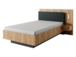 Vente-unique Lit avec chevets 120 x 200 cm - 2 tiroirs - Avec LEDs - Coloris : Naturel et anthracite + Sommier - FRANCOLI Clearance