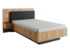 Vente-unique Lit avec chevets 120 x 200 cm - 2 tiroirs - Avec LEDs - Coloris : Naturel et anthracite + Sommier - FRANCOLI Clearance