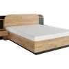 Vente-unique Lit avec chevets 160 x 200 cm - Avec LEDs - Coloris : Naturel et noir - JUVISIA