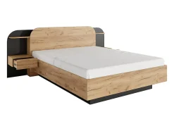 Vente-unique Lit avec chevets 160 x 200 cm - Avec LEDs - Coloris : Naturel et noir - JUVISIA