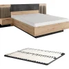 Vente-unique Lit avec chevets 160 x 200 cm - Avec LEDs - Coloris : Naturel et noir + Sommier - ARIADA