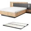Vente-unique Lit avec chevets 140 x 190 cm - 2 tiroirs - Avec LEDs - Coloris : Naturel et anthracite + Sommier - FRANCOLI