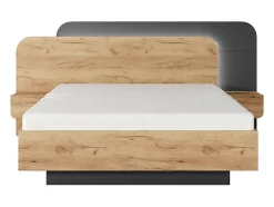 Vente-unique Lit avec chevets 160 x 200 cm - Avec LEDs - Coloris : Naturel et anthracite - DESADO