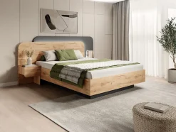 Vente-unique Lit avec chevets 160 x 200 cm - Avec LEDs - Coloris : Naturel et anthracite - DESADO