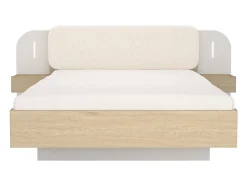 Vente-unique Lit avec chevets 160 x 200 cm - Avec LEDs - Coloris : Beige et naturel + Sommier - LYORIMA