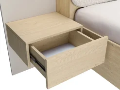 Vente-unique Lit avec chevets 160 x 200 cm - Avec LEDs - Coloris : Beige et naturel + Sommier - LYORIMA