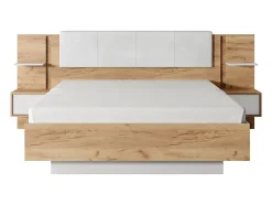 Vente-unique Lit avec chevets 160 x 200 cm - Avec LEDs - Coloris : Naturel et blanc - ELYNIA Best