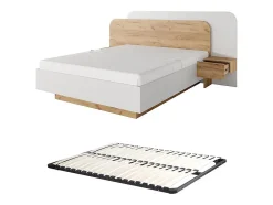 Vente-unique Lit avec chevets 160 x 200 cm - Avec LEDs - Coloris : Naturel et blanc + Sommier - DESADO