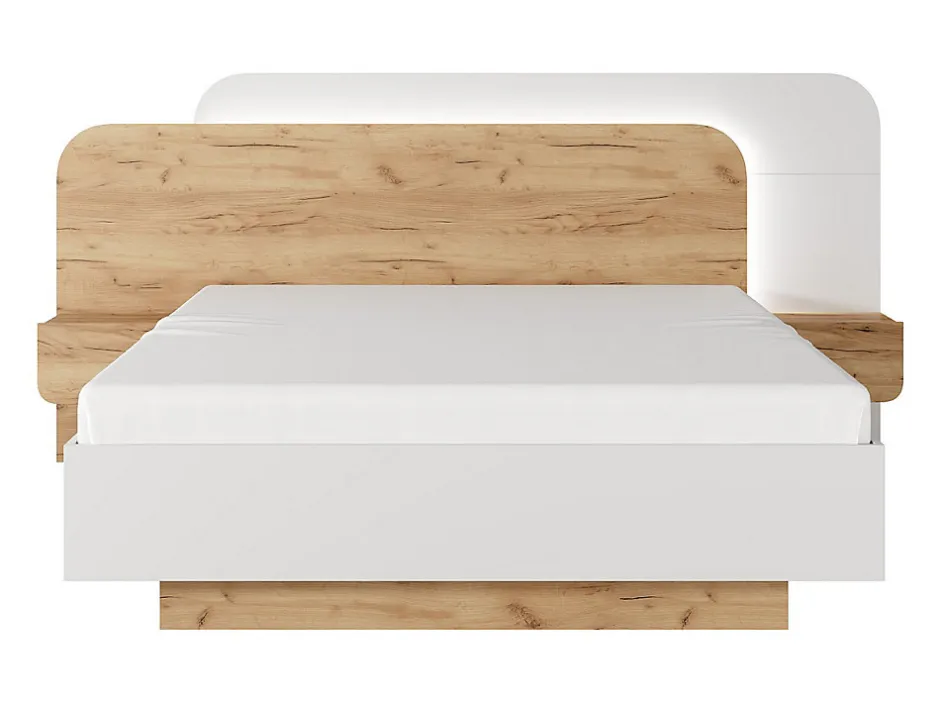 Vente-unique Lit avec chevets 160 x 200 cm - Avec LEDs - Coloris : Naturel et blanc + Sommier - DESADO