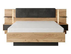 Vente-unique Lit avec chevets 140 x 190 cm - Avec LEDs - Coloris : Naturel et anthracite + Sommier + Matelas - ELYNIA Sale