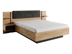 Vente-unique Lit avec chevets 140 x 190 cm - Avec LEDs - Coloris : Naturel et anthracite + Sommier + Matelas - ELYNIA Sale