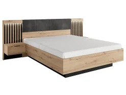 Vente-unique Lit avec chevets 160 x 200 cm - Avec LEDs - Coloris : Naturel et noir - ARIADA