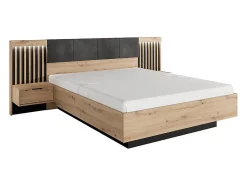 Vente-unique Lit avec chevets 160 x 200 cm - Avec LEDs - Coloris : Naturel et noir - ARIADA