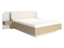 Vente-unique Lit avec chevets 160 x 200 cm - Avec LEDs - Coloris : Beige et naturel - LYORIMA