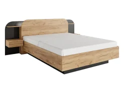 Vente-unique Lit avec chevets 160 x 200 cm - Avec LEDs - Coloris : Naturel et noir + Sommier - JUVISIA