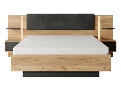Vente-unique Lit avec chevets 140 x 190 cm - Avec LEDs - Coloris : Naturel et anthracite - ELYNIA