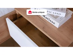 Vente-unique Lit avec chevets 160 x 200 cm - Avec LEDs - Coloris : Naturel et blanc + Sommier - ELYNIA