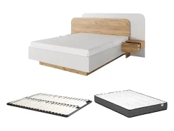 Vente-unique Lit avec chevets 160 x 200 cm - Avec LEDs - Coloris : Naturel et blanc + Sommier + Matelas - DESADO Sale
