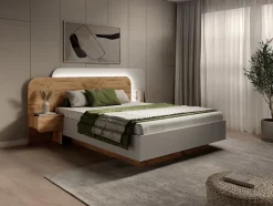 Vente-unique Lit avec chevets 160 x 200 cm - Avec LEDs - Coloris : Naturel et blanc - DESADO Online