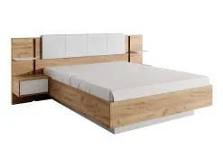 Vente-unique Lit avec chevets 160 x 200 cm - Avec LEDs - Coloris : Naturel et blanc + Sommier + Matelas - ELYNIA Hot