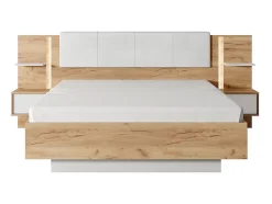 Vente-unique Lit avec chevets 160 x 200 cm - Avec LEDs - Coloris : Naturel et blanc + Sommier + Matelas - ELYNIA Hot