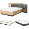 Vente-unique Lit avec chevets 140 x 190 cm - 2 tiroirs - Avec LEDs - Coloris : Naturel et anthracite + Sommier + Matelas - FRANCOLI