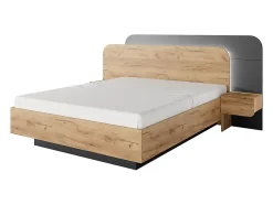 Vente-unique Lit avec chevets 160 x 200 cm - Avec LEDs - Coloris : Naturel et anthracite + Sommier + Matelas - DESADO