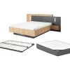 Vente-unique Lit avec chevets 140 x 190 cm - 2 tiroirs - Avec LEDs - Coloris : Naturel et anthracite + Sommier + Matelas - FRANCOLI