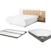 Vente-unique Lit avec chevets 160 x 200 cm - 2 tiroirs - Avec LEDs - Blanc et naturel + Sommier + Matelas - FRANCOLI
