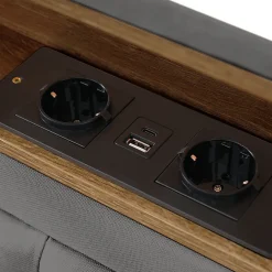 Generique Lit avec rangement 160 x 200 cm - Lit avec 4 tiroirs et tête de lit avec prise USB-C - Lin + Bois massif - Sans Matelas - Gris