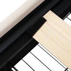 Okwish Lit avec rangement 90 x 200 cm - Lit Simple avec Tiroirs et LED - Lin Bois Métal - Sans Matelas - Beige