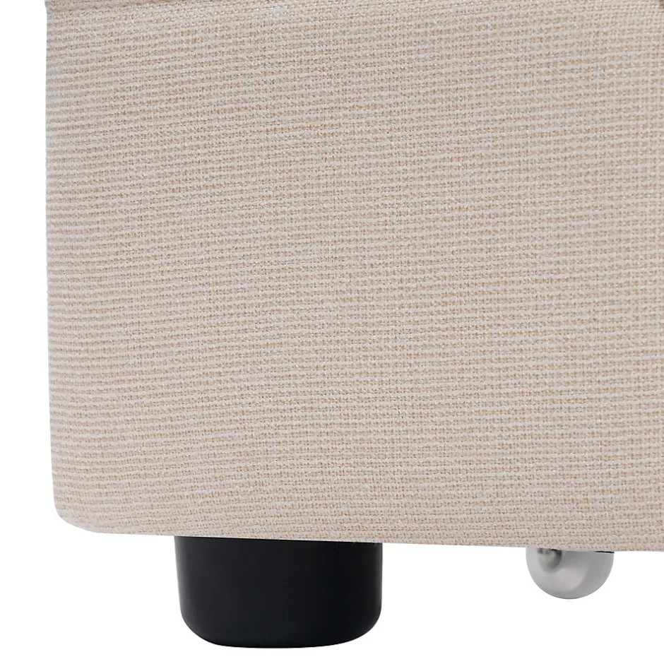 Okwish Lit avec rangement 90 x 200 cm - Lit Simple avec Tiroirs et LED - Lin Bois Métal - Sans Matelas - Beige