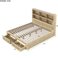 Okwish Lit avec rangement 160 x 200 cm Lit double avec 2 tiroirs et tête de lit fonctionnelle - Sans matelas - Naturel Discount