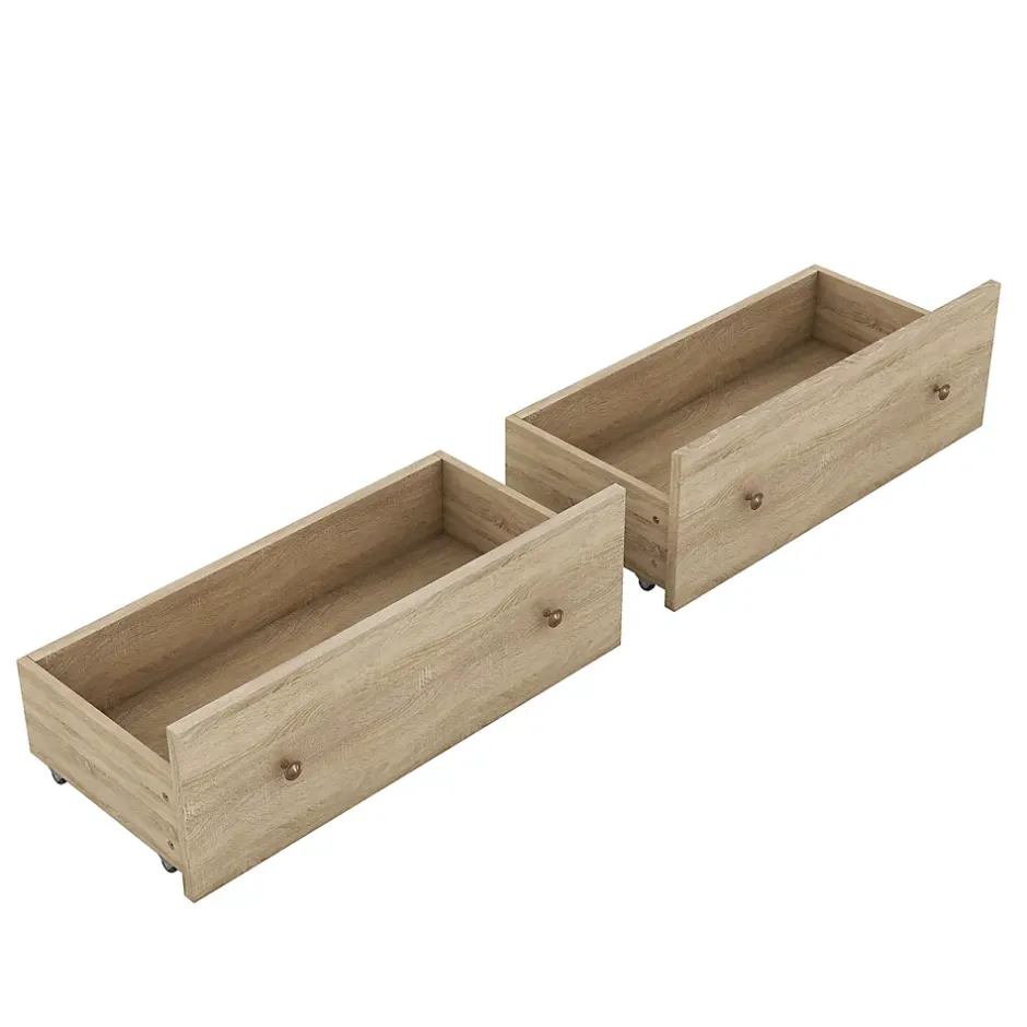 Okwish Lit avec rangement 160 x 200 cm Lit double avec 2 tiroirs et tête de lit fonctionnelle - Sans matelas - Naturel Discount