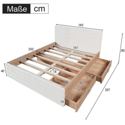 Okwish Lit avec rangement 140 x 200 cm - Lit Double avec 2 Tiroirs - Bois MDF - Sans Matelas - Blanc