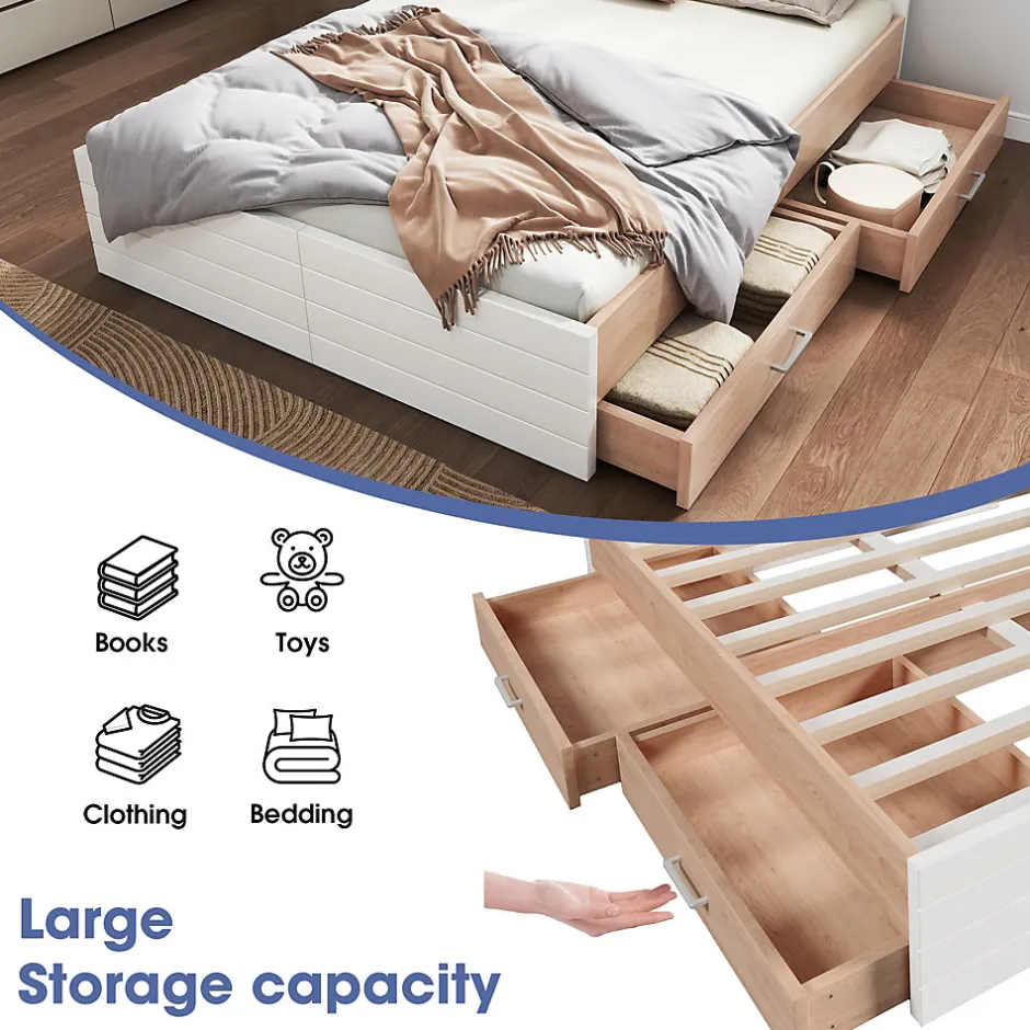 Okwish Lit avec rangement 140 x 200 cm - Lit Double avec 2 Tiroirs - Bois MDF - Sans Matelas - Blanc