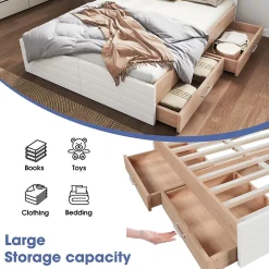 Okwish Lit avec rangement 180 x 200 cm - Lit Double avec 2 Tiroirs - Bois MDF - Sans Matelas - Blanc Chêne
