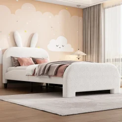 Okwish Lit avec rangement 90 x 200 cm - Lit Simple avec 2 Tiroirs - Peluche + MDF - Sans Matelas - Blanc Hot