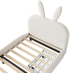 Okwish Lit avec rangement 90 x 200 cm - Lit Simple avec 2 Tiroirs - Peluche + MDF - Sans Matelas - Blanc Hot