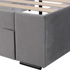Okwish Lit avec rangement 140x200 cm - Lit Double Capitonné avec 4 Tiroirs - Velours - Sans Matelas - Gris